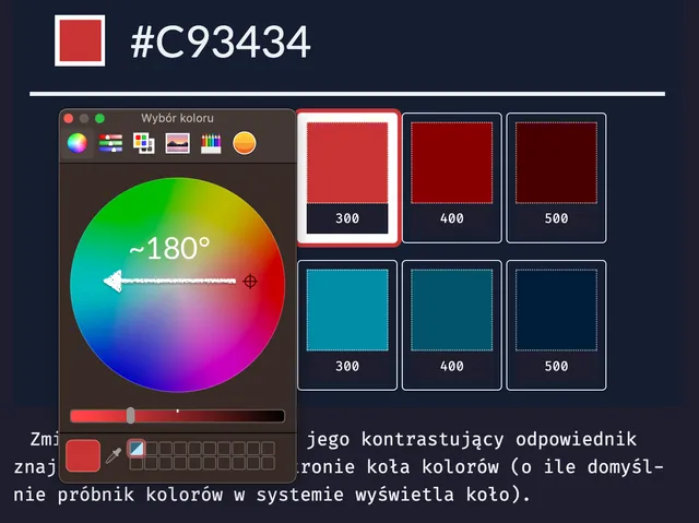 Kolor kontrastujący po dodaniu 180°