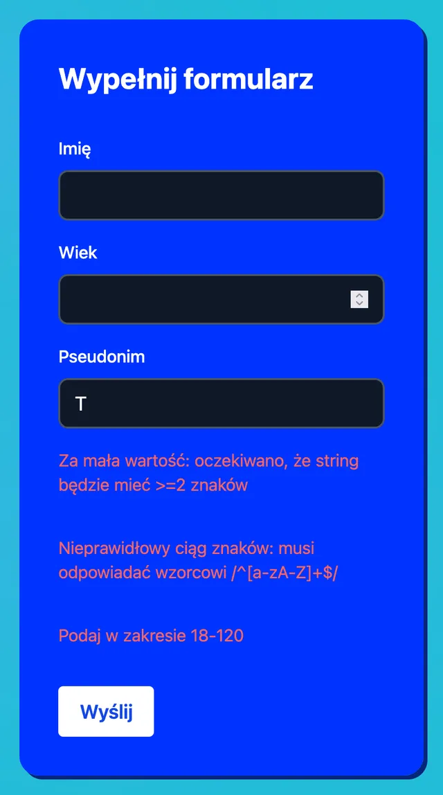 Formularz po walidacji